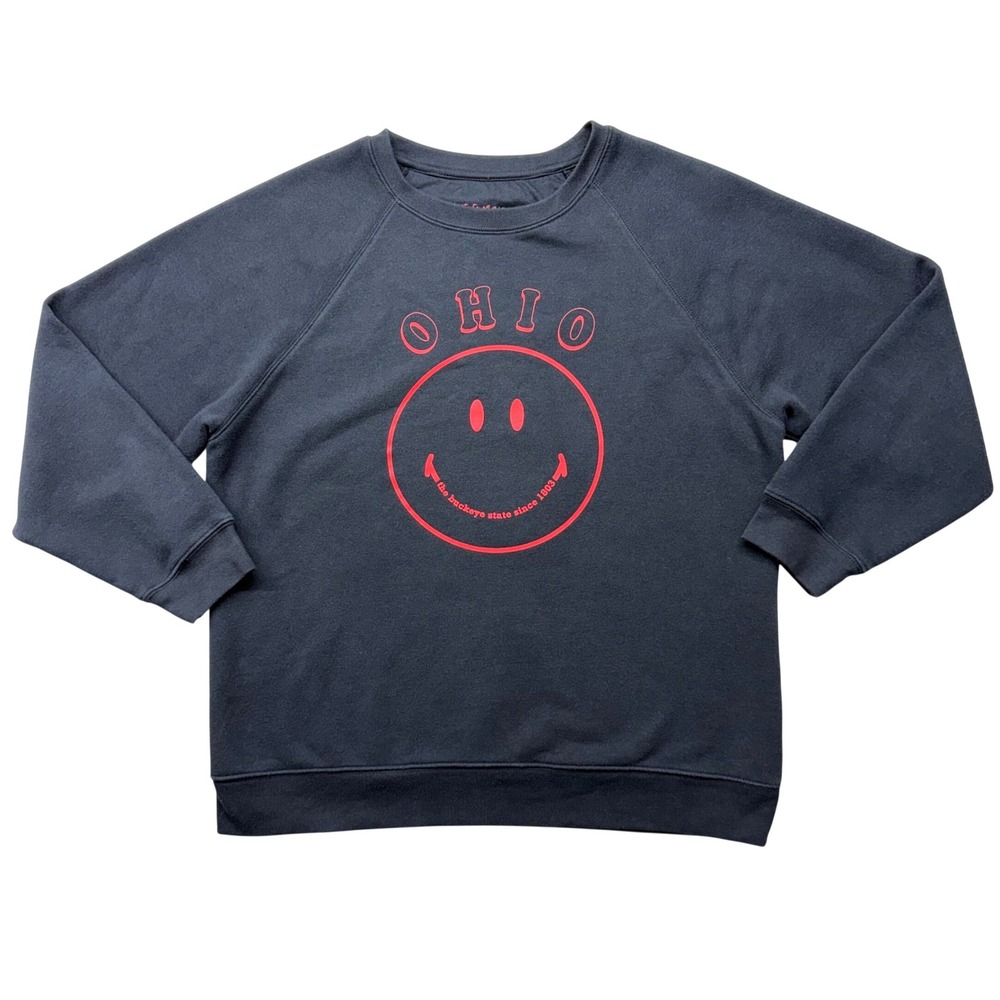 State of Mine Ohio Smiley Face Sweatshirt‎ Black Red Buckeye State Mens Medium